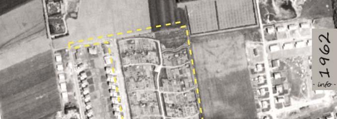 Planförslagets omfattning (gul linje) lagd på stadsplan från 1915 (12-KÄK-7) Koloniområdet 1962, Strukturen för gångar fanns redan på 60-talet Koloniområdet består av ett 60-tal arrendetomter i