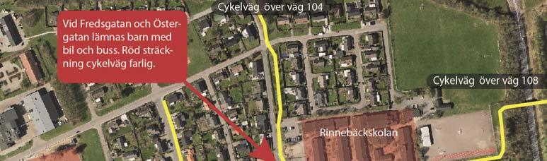 mellan koloniområde och Fredsgatan söderut för att skilja cykelvägen från Fredsgatan.