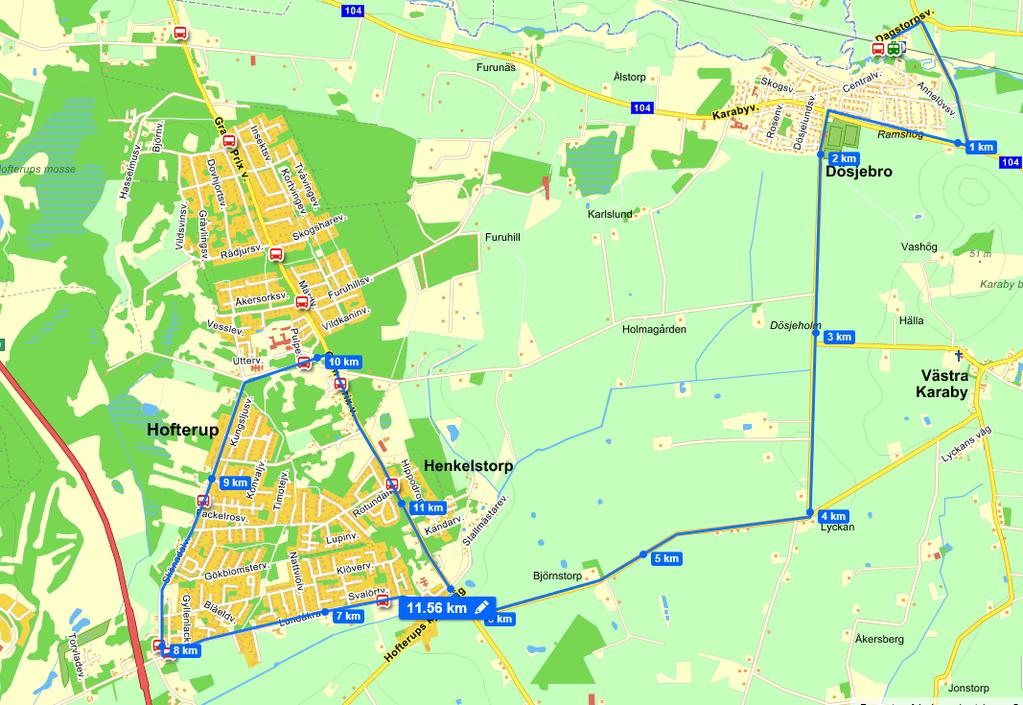 12 Trivector Traffic Lämplig fordonstyp bedöms vara vanlig 2-axlig buss av 12-14 m längd.