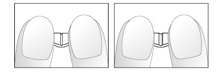 Bild 3 och 4: Enkel delning av en halv Hypoloc 5 mg tablett med krysskåra i två fjärdedelar.