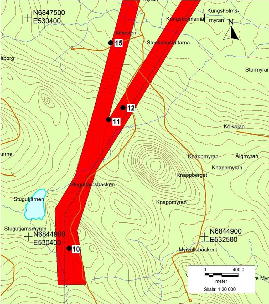 Objekt 10, 12 och 15 är kolbottnar efter resmilor och objekt 11 är en ej