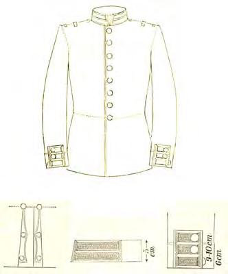 Bild 4.4:6 Beskrivning vapenrock m/1886 musik officer Bärs av specialistofficer och officer Av mörkblå yllediagonal, helfodrad och försedd med två innerfickor.