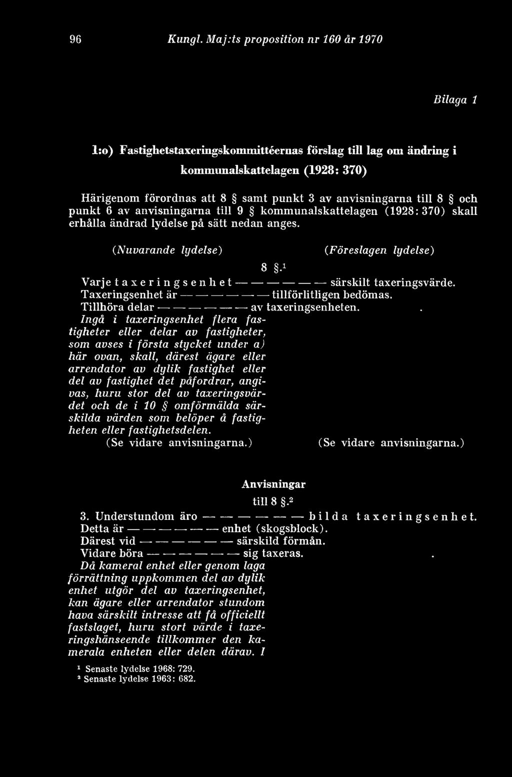 till 8 och punkt 6 av anvisningarna till 9 kommunalskattelagen (1928:370) skall erhålla ändrad lydelse på sätt nedan anges.