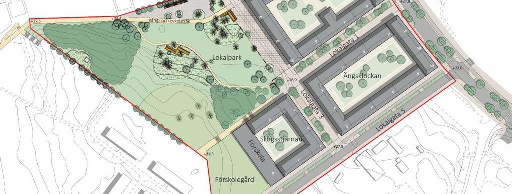 Enligt planbeställningen 1 ska det aktuella området inrymma lägenheter, 4-8 förskoleavdelningar samt speciallägenheter.