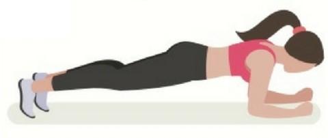 Upprepa rörelsen tills du inte orkar mer. Plankan: Armbågarna och underarmarna längs golvet.