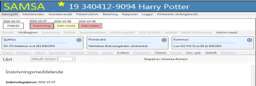 Fyll i Kommentar i Felsänt för att meddela vilken enhet/läkare patienten är listad hos