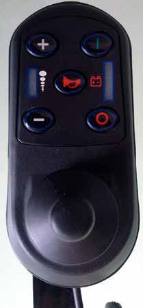 AV PÅ Kontrollpanelen Öka hastigheten Ström på Hastighetsindikator Tuta Minska hastigheten Batterikontroll Joystick Ström av Joystick: kontrollerar stolens hastighet och färdriktning Tuta: Tryck för