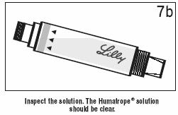 Blanda genom att vända ampullen 10 gånger och vänta sedan i 3 minuter. SKAKA INTE! Titta på lösningen. Humatrope-lösningen ska vara klar.