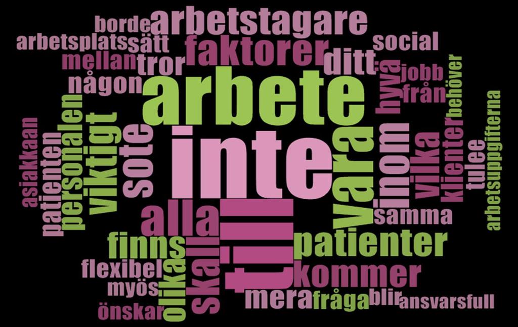 Bild 6. Ord som användes ofta i diskussionen med personalen I landskapet Österbotten vill vi att vår personal är kompetent och mår bra.