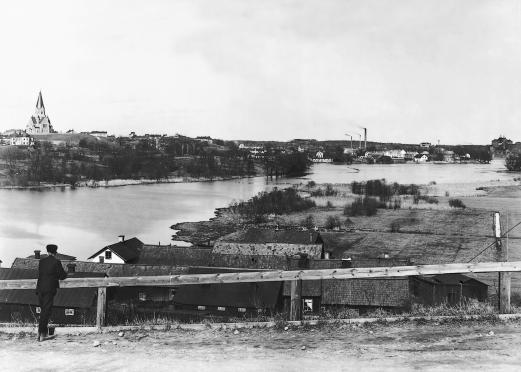 Utsikt över Hammarby Sjö från Fredriksdal vid Skanstull 1907. Foto: Stockholms Stadsmuseum.
