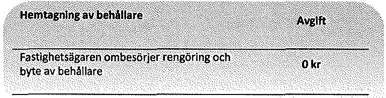 Hemtagning av kärl vid beviljad årshämtning 300 kr Hemtagning av container 1 350 kr pr äljning av sopsäckar och latrinkärl Försäljning av sopsäckar och latrinkärl medges endast till kund, Papperssäck
