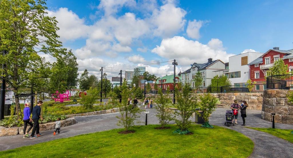 Årstidernas park, terrassering med stödmur Lundabron, ny gång och