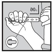 När du håller cylindern på injektionspennan, tryck försiktigt ner mot injektionsstället (håll på samma ställe utan att röra den). 4.