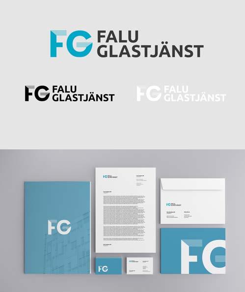Figur 28 Mockup 3 bestående av logotyp, mapp, brevpapper, visitkort och kuvert.