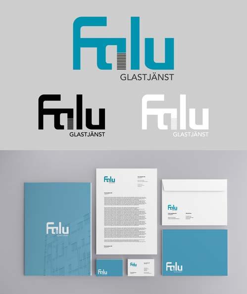 Figur 32 Mockup 7 bestående av logotyp, mapp, brevpapper, visitkort och kuvert.