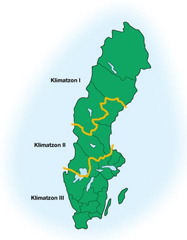 2.3.1 Klimatzoner Eftersom klimatet skiljer väldigt mycket inom Sverige har landet delats upp i två zoner: Södra zonen motsvarar klimatzon 3 enligt BBR.