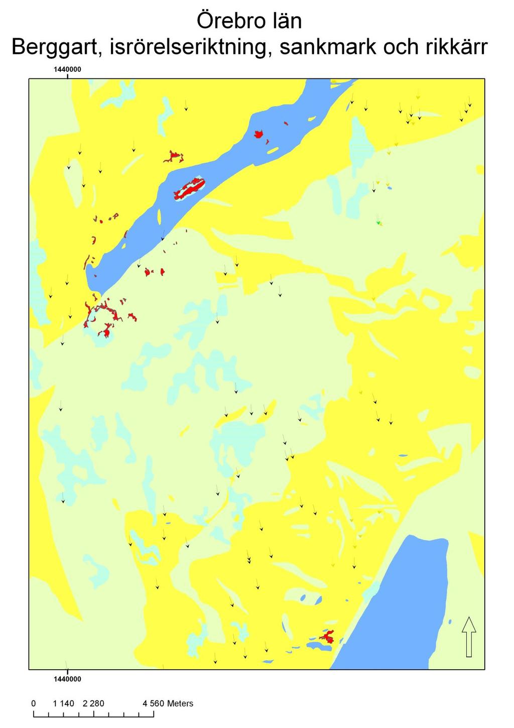 0 2,5 5 km Figur 15. Isräfflor visar i vilken riktning berggrund hyvlats och morän avsatts (Fig.3, 14. ). Rikkärr i och söder om urkalksten i vulkanit.