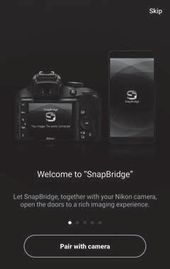 4 Smart enhet: Starta SnapBridge-appen och tryck på Pair with camera (Parkoppla med kamera).