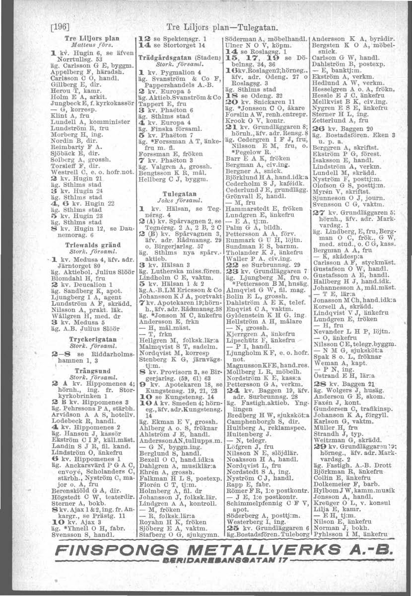 [19Q] Tre Liljors plan Matteus/örs. 1 kv. Hugin 6, se äfven Norrtullsg. 53 äg. Oarlsson G E, byggm. Appelberg F, häradsh. Oartsson Gillberg E, dir. Herou T, kamr. Holm E A, arkit. O O, handl.
