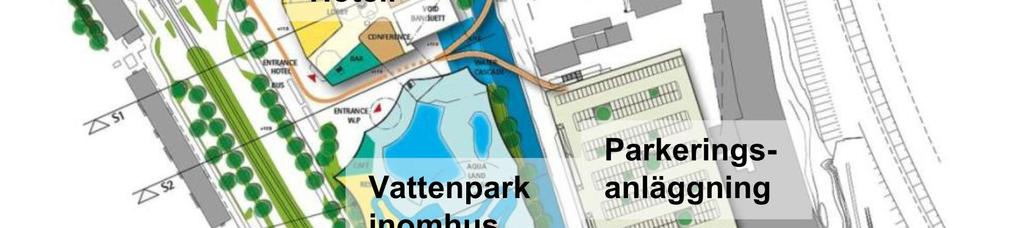 i norra delen av området och en vattenpark i södra delen
