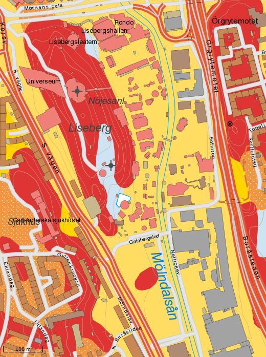 De delarna av området som ligger väster om Göta älv består idag av en parkeringsyta.