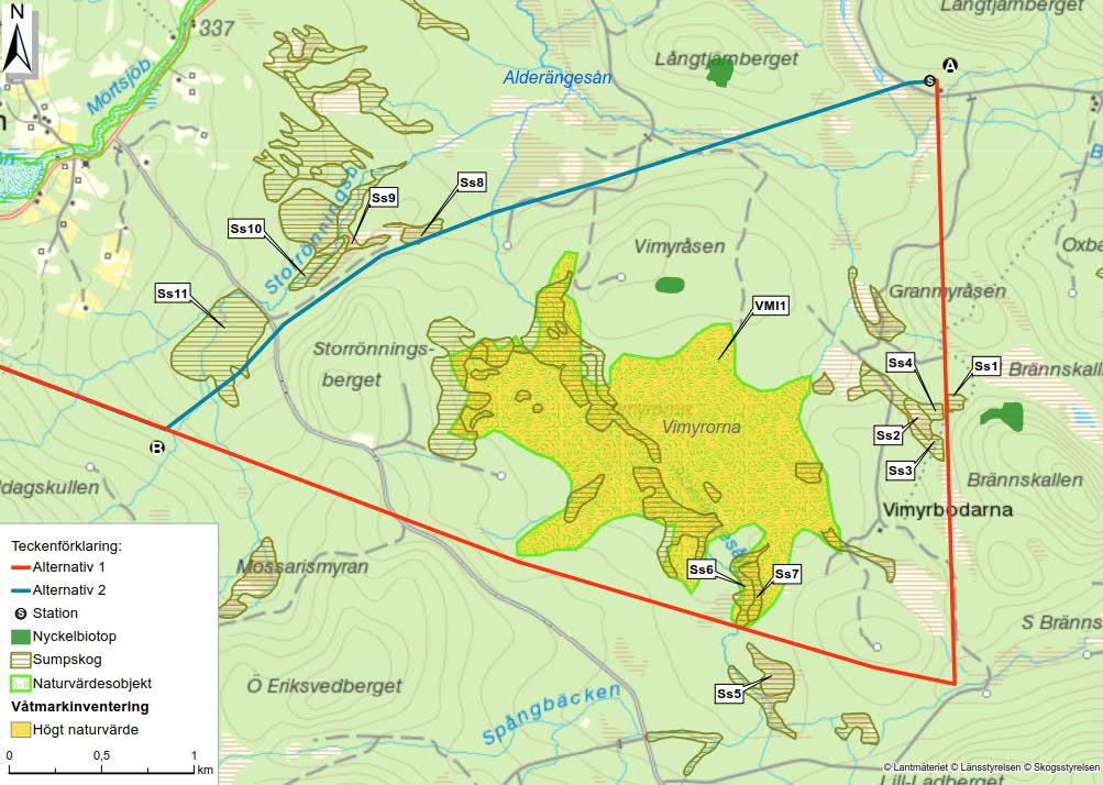 3.4.1 Tidigare kända naturvärden Sträckningsalternativen passerar inte genom några naturreservat eller Natura 2000- områden.
