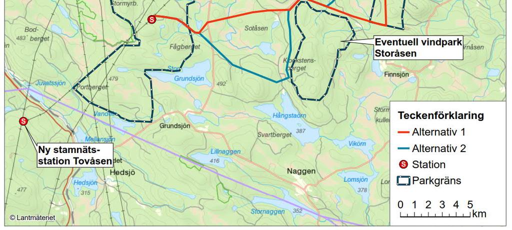 Ledningen kommer att anslutas till den planerade transformatorstationen inom Björnbergets vindkraftpark.