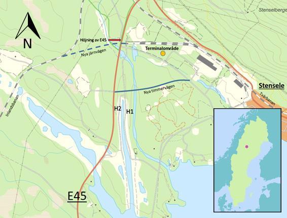 3 LOKALISERING Sprängmassorna som avses nyttjas är upplagda på fastigheten Luspen 2:53, ca 2 km söder om samhället Storuman, i Storuman Kommun, Västerbottens län (bergupplag H1 och H2 i Figur 1