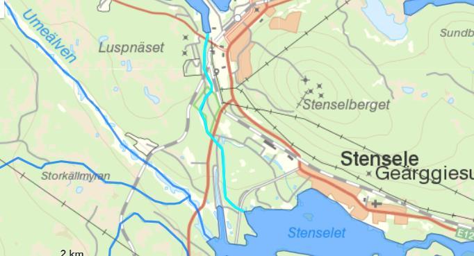 Figur 4. Lillån/ Umluspens utloppskanal är markerad i turkos färg. Bilden är hämtad från VISS, vatteninformationssystem Sverige. 3.