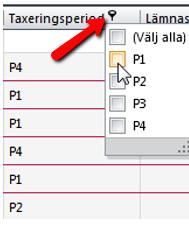 Sortera och filtrera i SRU-listan Du kan sortera och filtrera i SRU-listan. Genom att hålla muspekaren över rubrikerna kommer det upp en liten ikon som du kan trycka på.