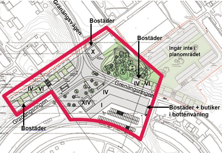 5 (9) Ungefärlig plangräns Situationsplan över Brickhouses föreslag till bebyggelse och utformning av torget.