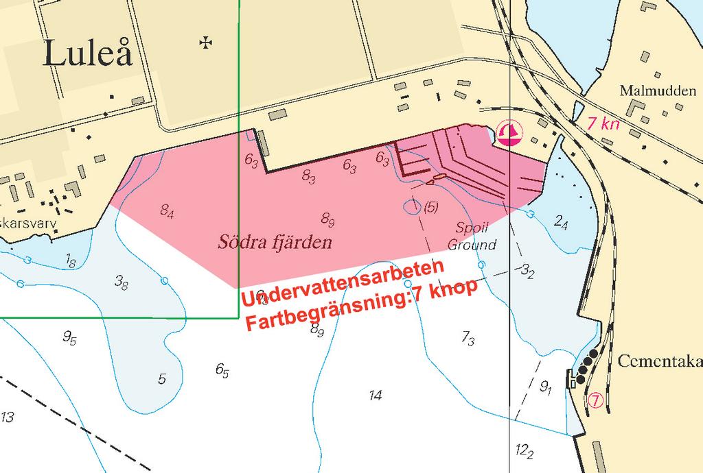 3 Nr 314 UNDERRÄTTELSER / NOTICES Bottenviken / Bay of Bothnia * 6536 (T) Sjökort/Chart: 4101, 414 Sverige. Bottenviken. Luleå. Södra hamnen. Underhållsarbeten av kajen. Fartbegränsning.