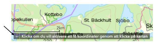 Om kartan (14) Via kan du läsa den information som Länsstyrelsen skrivit om kartan. Hämta koordinat (15) Längst ner till vänster i kartan finner du funktionen Hämta koordinat.