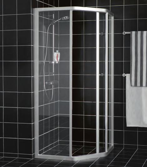 DUSCHAR Ifö Solid duschvägg SVP Ifö Solid i pentagonalt utförande ger badrummet karaktär och är generös mot utrymmet.
