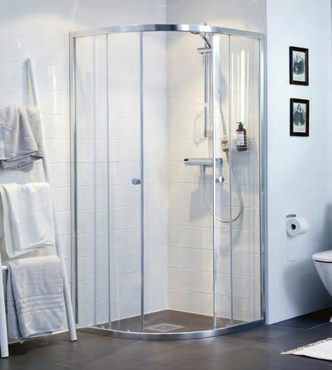 1900 mm DUSCHAR Ifö Silver Ifö Silver kvartsrund duschvägg, rak duschvägg och fast duschvägg har blanka aluminiumprofiler och kromad knopp. Dörrarna och väggarna har 4 mm klart härdat säkerhetsglas.