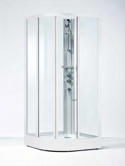 DUSCHAR Ifö Solid kvartsrund duschkabin SKR Kvartsrund duschkabin med två skjutdörrar. Fram/baksida kan kombineras i olika glas/profil färger.