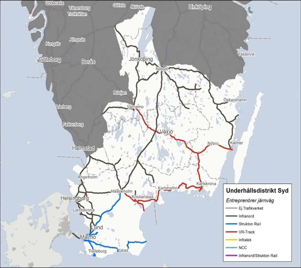 Syd Väder Vintern 2017-2018 har i Underhållsdistrikt Syd varit blötare än normalt med nederbördsmängder på generellt 100-150 procent av det normala.