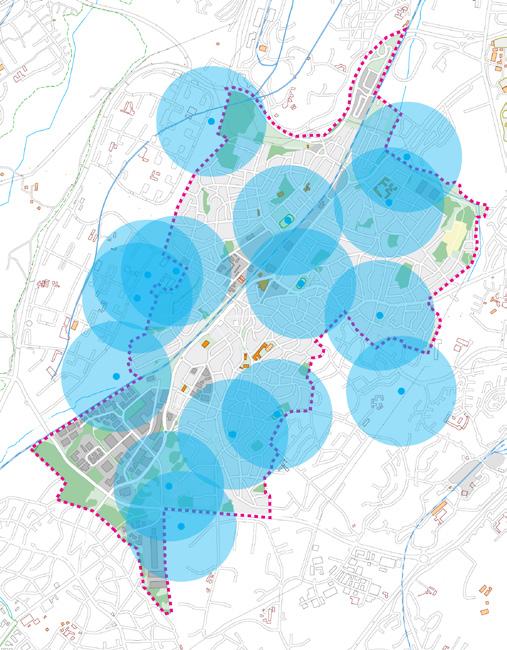 Bollspel 500 meter Möjlighet att utöva spontant bollspel bör finnas inom ett avstånd på 500 meter.