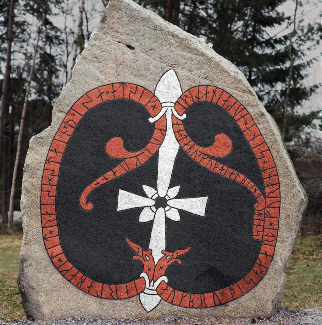 KAPITEL 4 RUNOR OCH RUNSTENAR Det första du garanterat lägger märke till när du står framför en runsten är de röda runorna. Tittar du lite till hittar du ormen eller draken som runorna står i.