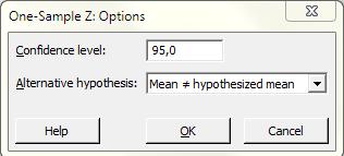 7.2.1 z-test Ofta är mothypotesen tvåsidig H 0 : kopparutbytet är 70 % (µ = 70) H 1 : kopparutbytet är skilt från 70 % (µ 70) One-Sample Z: Cu-utbyte (%) Test of μ = 70 vs 70 The assumed standard