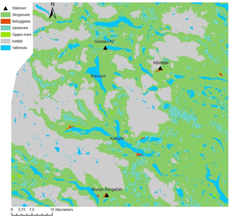 Figur 1 Karta visande positionerna för SMHI:s mätstationer. Data från Lantmäteriet GDS. Konstruerad i Arc-map.