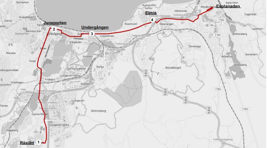 7 dragning genom merparten av Jönköpings mest boende- och målpunktstäta områden. På sikt kan en satsning på Linje 1 bidra till att minska belastningen på gatunätet i centrala Jönköping. 2.