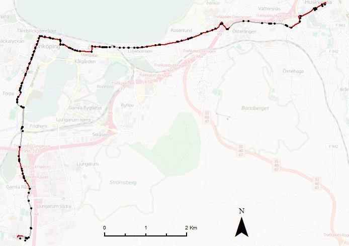 14 2.5 Framkomligheten för Linje 1 Merparten av Linje 1 körs i blandtrafik.
