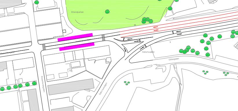 För att garantera busstrafiken god framkomlighet stoppas trafik från anslutande gator att köra in på Östra Storgatan vid Undergången och vid Saturnusplan när bussen närmar sig sträckan.