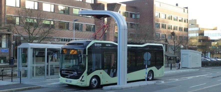 58 Figur 7-1 Tilläggsladdad batteribuss på linje 55 i Göteborg. Foto: PG Andersson Precis som för andra typer av batteribussar är systemet fortfarande inte väl beprövat och det finns osäkerheter.