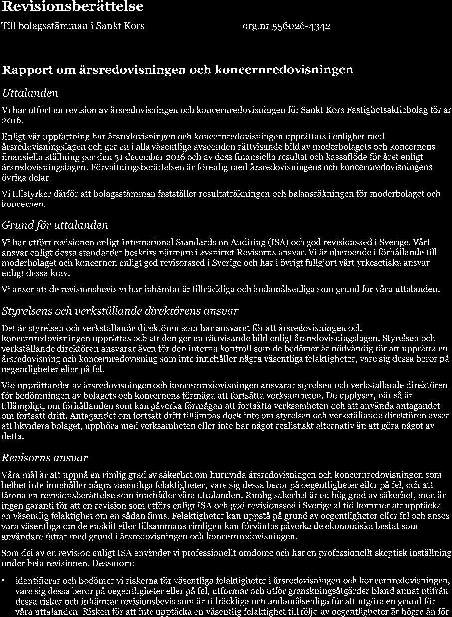 Revisionsberättelse Sankt Kors