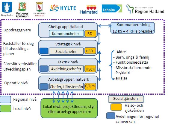 Inledning Organisering av uppdraget Den regionala samverkans- och stödstrukturen för socialtjänst och hälso- och sjukvård i Halland har tom 2017-10-15 inbegripit sex olika programområden: Äldre,