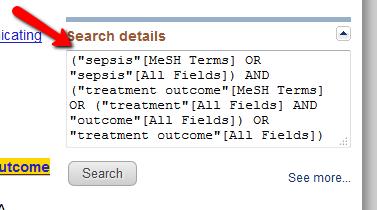 Har man många sökbegrepp syns kanske inte alla i rutan, klicka då på See more PubMed har sökt på begreppen vi skrev in som textord, men har
