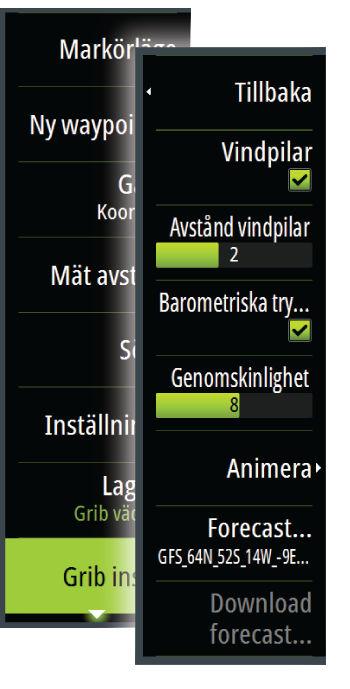 I den här dialogrutan kan du även välja en tillgänglig GRIB-fil. När du väljer en tillgänglig GRIB-fil importeras den även till minnet.