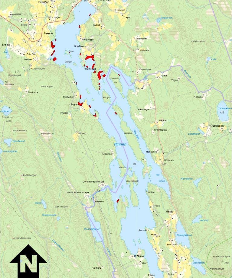 Karta över Sjögullsinventeringen 2017 Inventering Sjögull i Rinnen 2017 fick Tomas Jansson (Kräftmannen AB) i uppdrag av vattenrådet ( med ekonomiskt bidrag från länsstyrelsen) att inventera Sjön